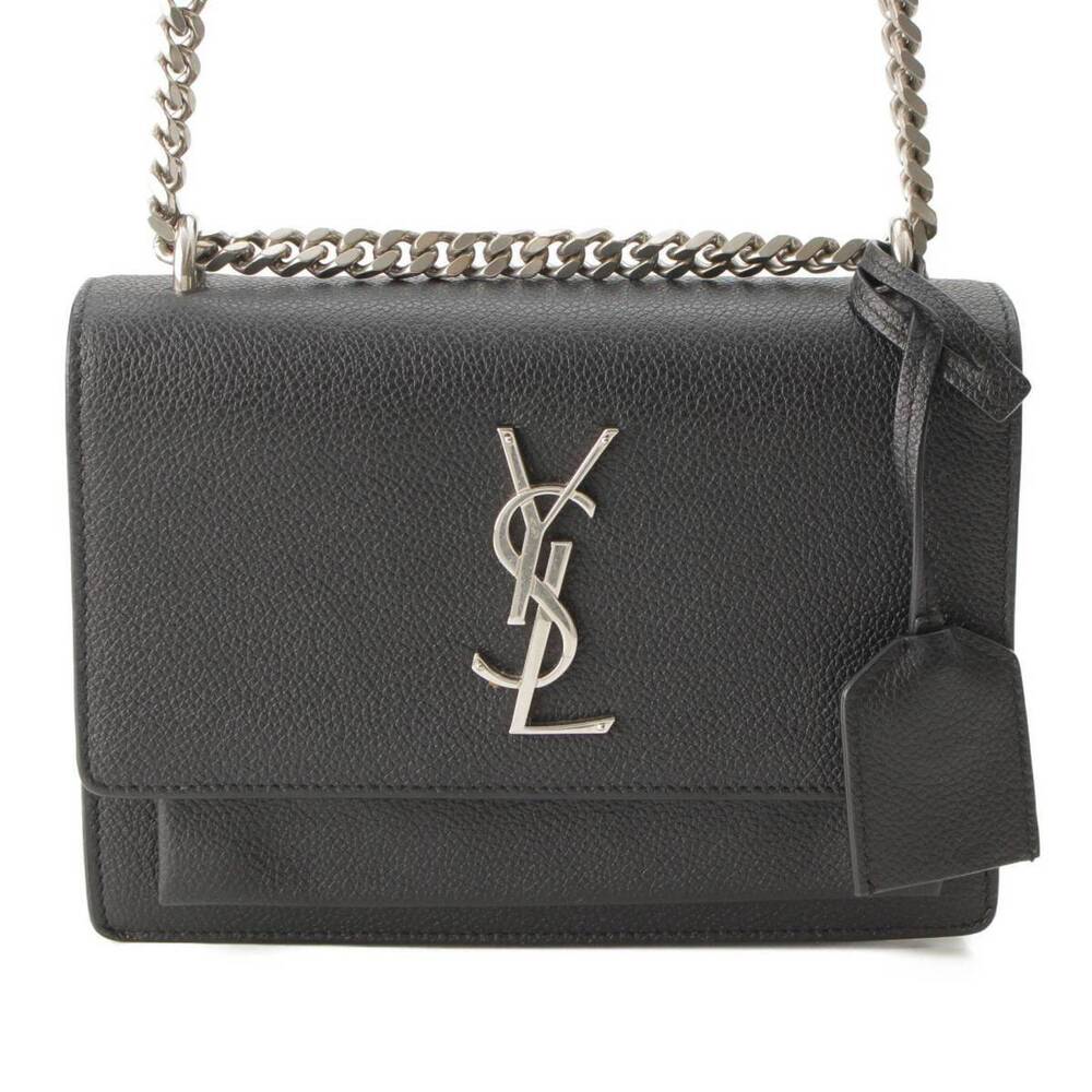 Saint Laurent Sunset Leather Chain Shoulder Bag Black